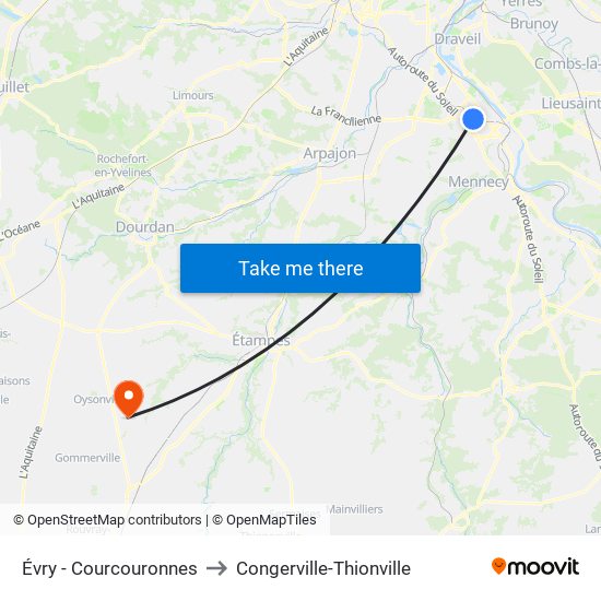 Évry - Courcouronnes to Congerville-Thionville map