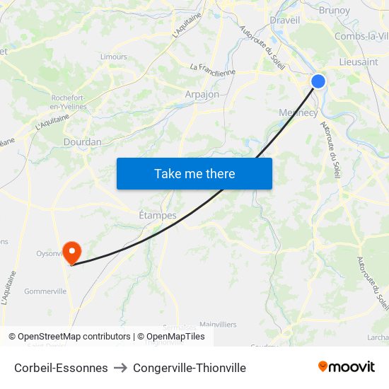 Corbeil-Essonnes to Congerville-Thionville map