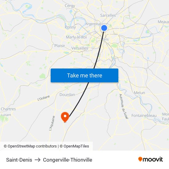 Saint-Denis to Congerville-Thionville map