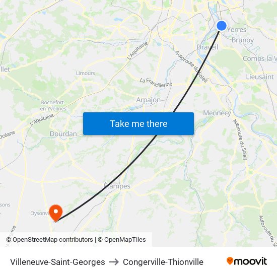 Villeneuve-Saint-Georges to Congerville-Thionville map