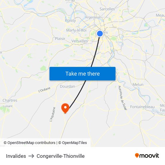 Invalides to Congerville-Thionville map