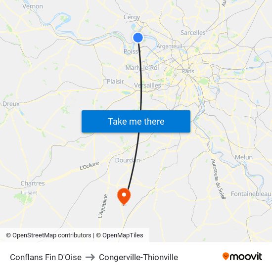 Conflans Fin D'Oise to Congerville-Thionville map