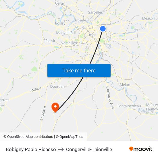 Bobigny Pablo Picasso to Congerville-Thionville map