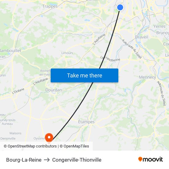 Bourg-La-Reine to Congerville-Thionville map