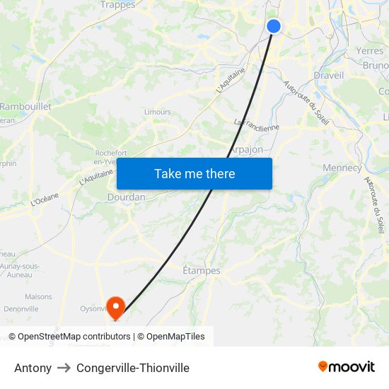 Antony to Congerville-Thionville map