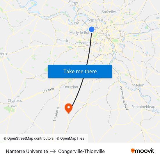 Nanterre Université to Congerville-Thionville map