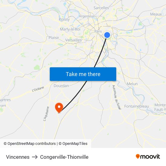Vincennes to Congerville-Thionville map