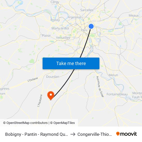Bobigny - Pantin - Raymond Queneau to Congerville-Thionville map