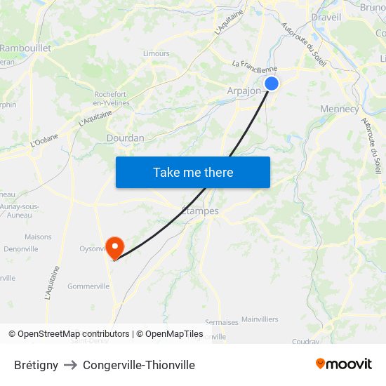 Brétigny to Congerville-Thionville map