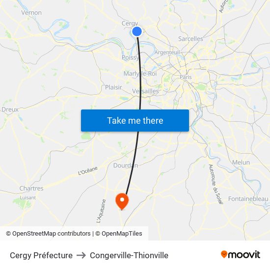 Cergy Préfecture to Congerville-Thionville map