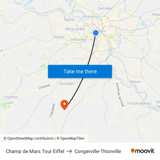 Champ de Mars Tour Eiffel to Congerville-Thionville map