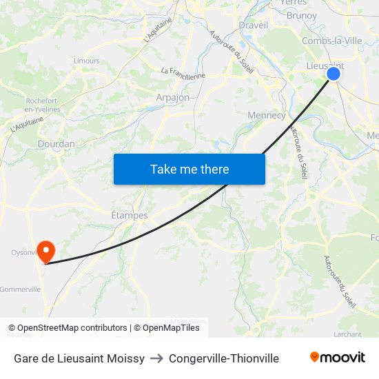 Gare de Lieusaint Moissy to Congerville-Thionville map
