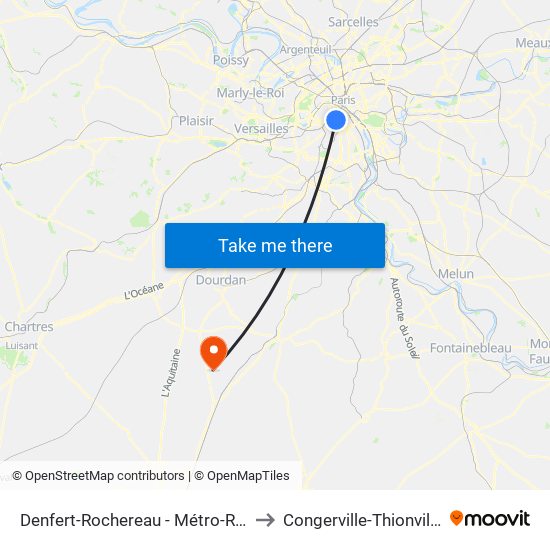 Denfert-Rochereau - Métro-Rer to Congerville-Thionville map