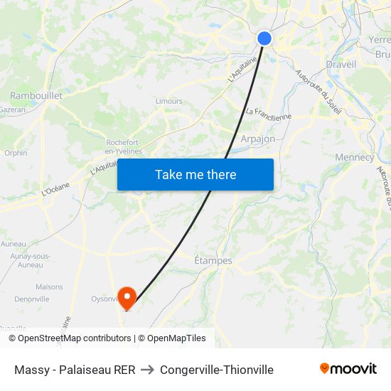 Massy - Palaiseau RER to Congerville-Thionville map