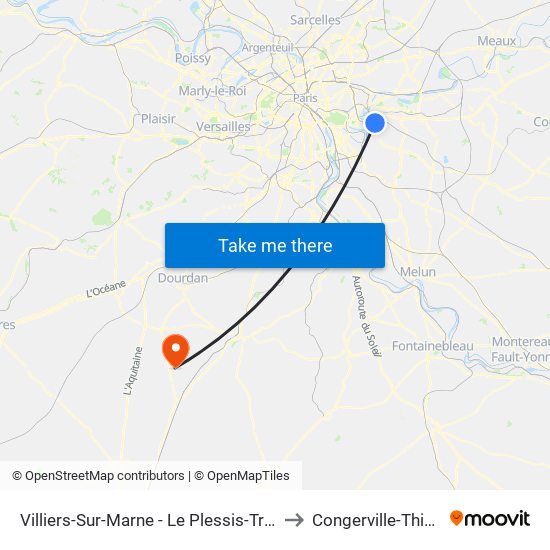 Villiers-Sur-Marne - Le Plessis-Trévise RER to Congerville-Thionville map