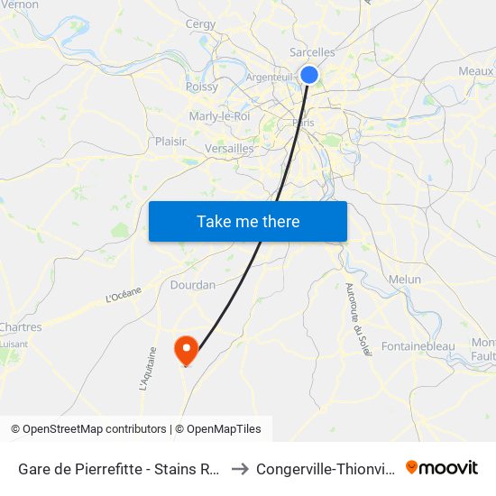 Gare de Pierrefitte - Stains RER to Congerville-Thionville map