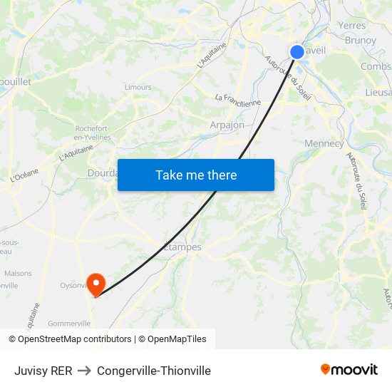 Juvisy RER to Congerville-Thionville map