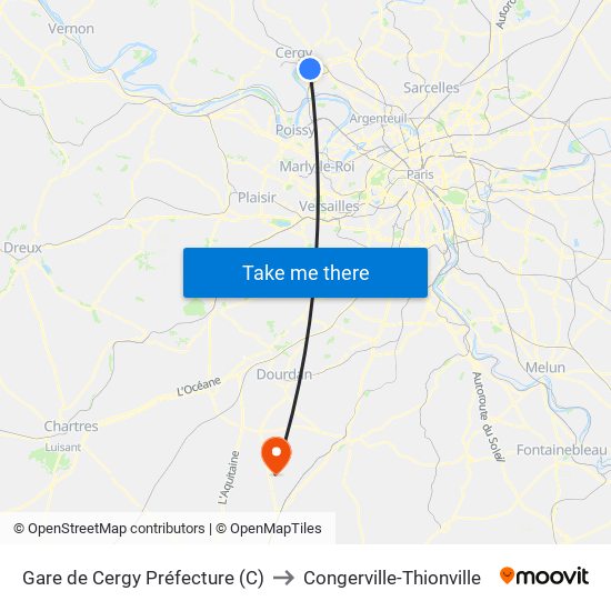Gare de Cergy Préfecture (C) to Congerville-Thionville map