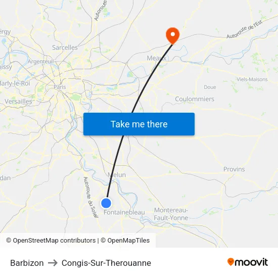Barbizon to Congis-Sur-Therouanne map