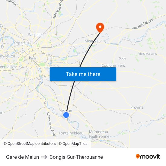 Gare de Melun to Congis-Sur-Therouanne map