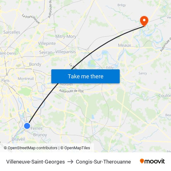 Villeneuve-Saint-Georges to Congis-Sur-Therouanne map