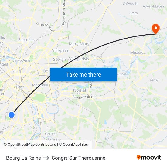 Bourg-La-Reine to Congis-Sur-Therouanne map