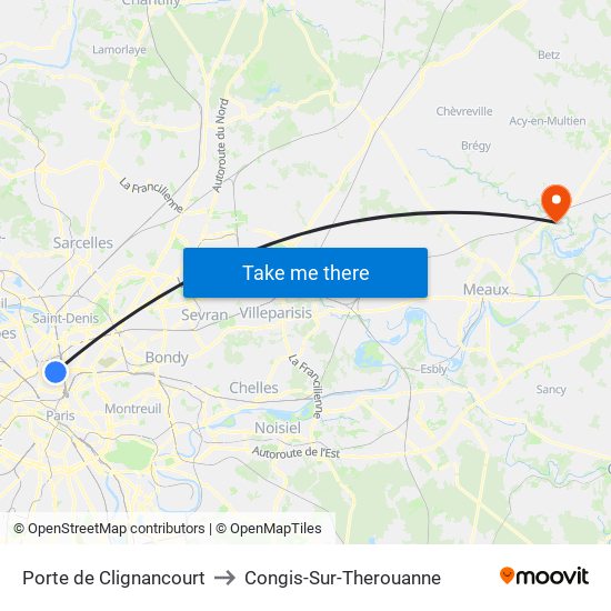 Porte de Clignancourt to Congis-Sur-Therouanne map