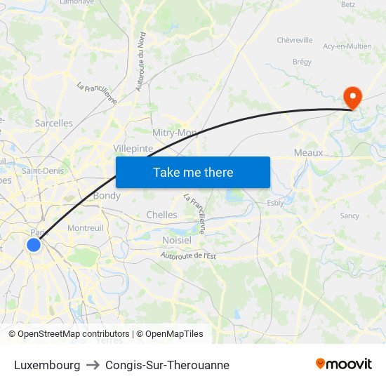 Luxembourg to Congis-Sur-Therouanne map
