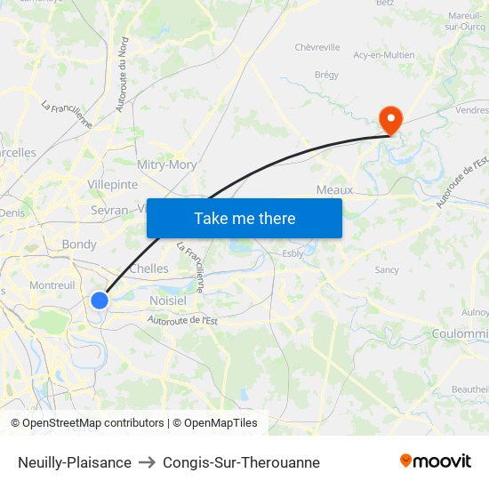 Neuilly-Plaisance to Congis-Sur-Therouanne map
