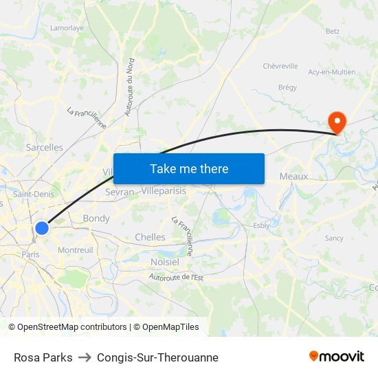 Rosa Parks to Congis-Sur-Therouanne map