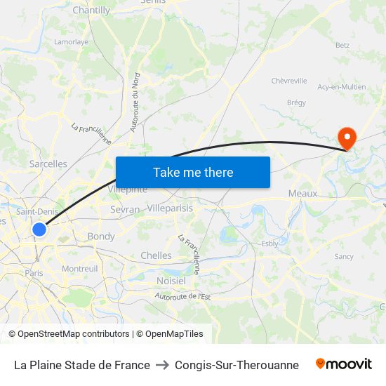 La Plaine Stade de France to Congis-Sur-Therouanne map