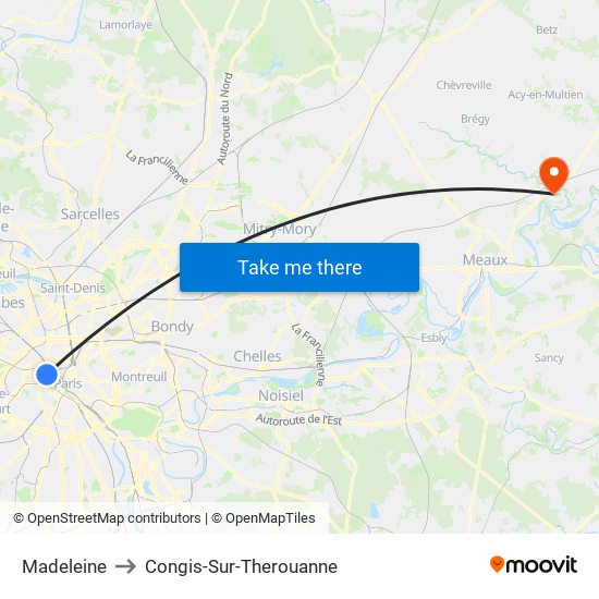 Madeleine to Congis-Sur-Therouanne map