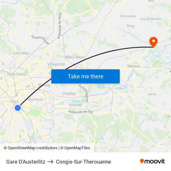 Gare D'Austerlitz to Congis-Sur-Therouanne map