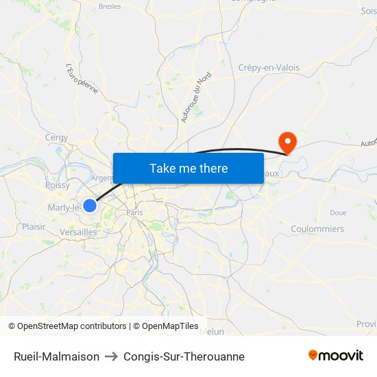 Rueil-Malmaison to Congis-Sur-Therouanne map