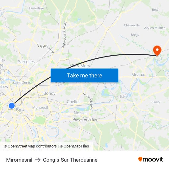 Miromesnil to Congis-Sur-Therouanne map