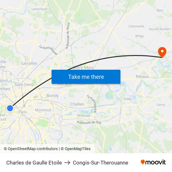 Charles de Gaulle Etoile to Congis-Sur-Therouanne map