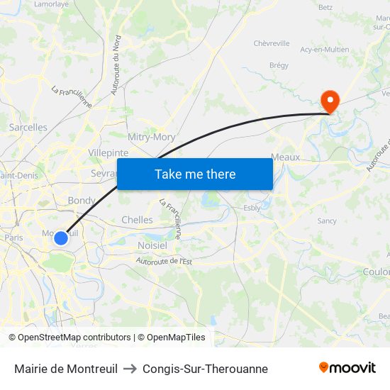 Mairie de Montreuil to Congis-Sur-Therouanne map