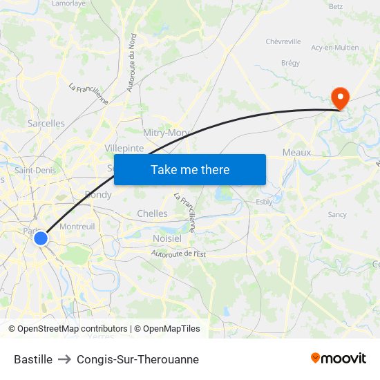 Bastille to Congis-Sur-Therouanne map