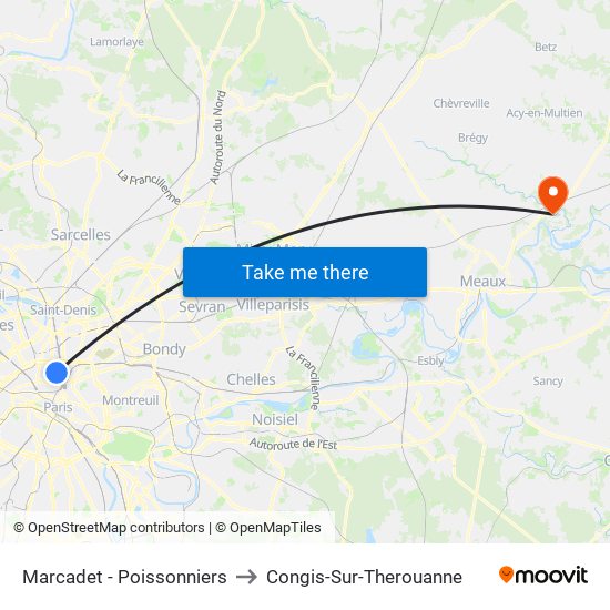 Marcadet - Poissonniers to Congis-Sur-Therouanne map