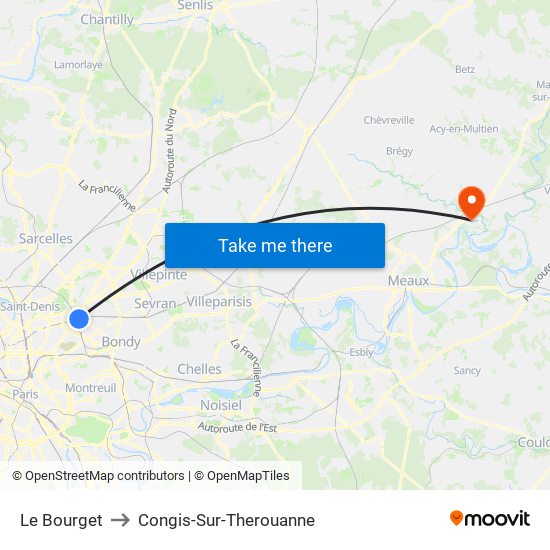 Le Bourget to Congis-Sur-Therouanne map