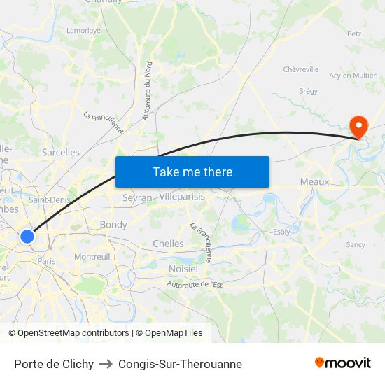 Porte de Clichy to Congis-Sur-Therouanne map