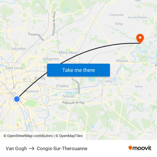 Van Gogh to Congis-Sur-Therouanne map