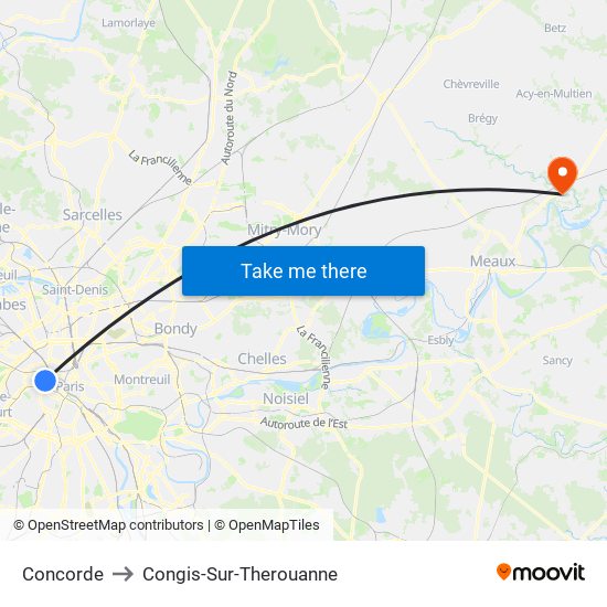 Concorde to Congis-Sur-Therouanne map