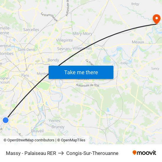 Massy - Palaiseau RER to Congis-Sur-Therouanne map