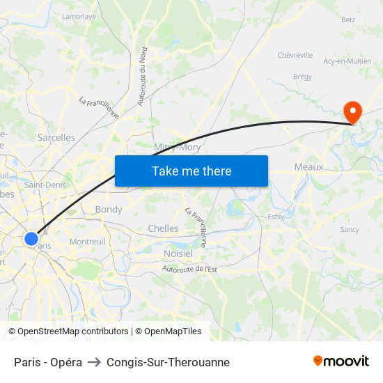 Paris - Opéra to Congis-Sur-Therouanne map