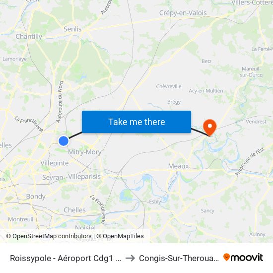 Roissypole - Aéroport Cdg1 (E2) to Congis-Sur-Therouanne map