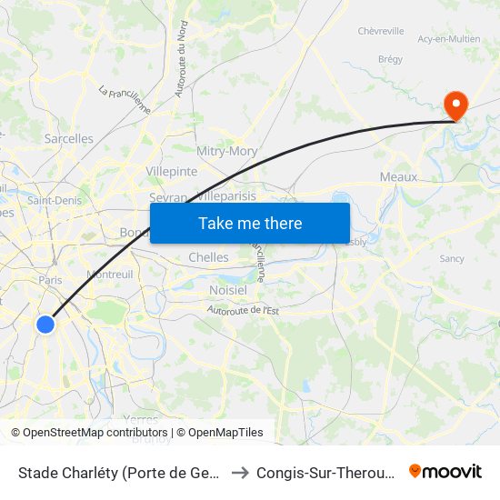 Stade Charléty (Porte de Gentilly) to Congis-Sur-Therouanne map