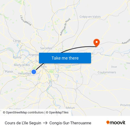 Cours de L'Ile Seguin to Congis-Sur-Therouanne map