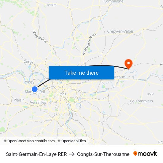 Saint-Germain-En-Laye RER to Congis-Sur-Therouanne map