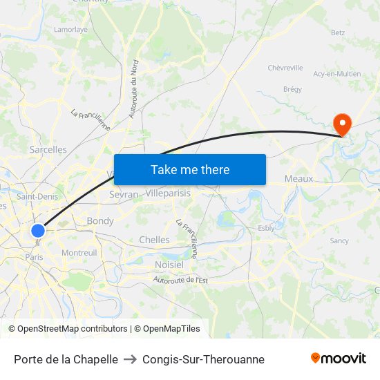 Porte de la Chapelle to Congis-Sur-Therouanne map